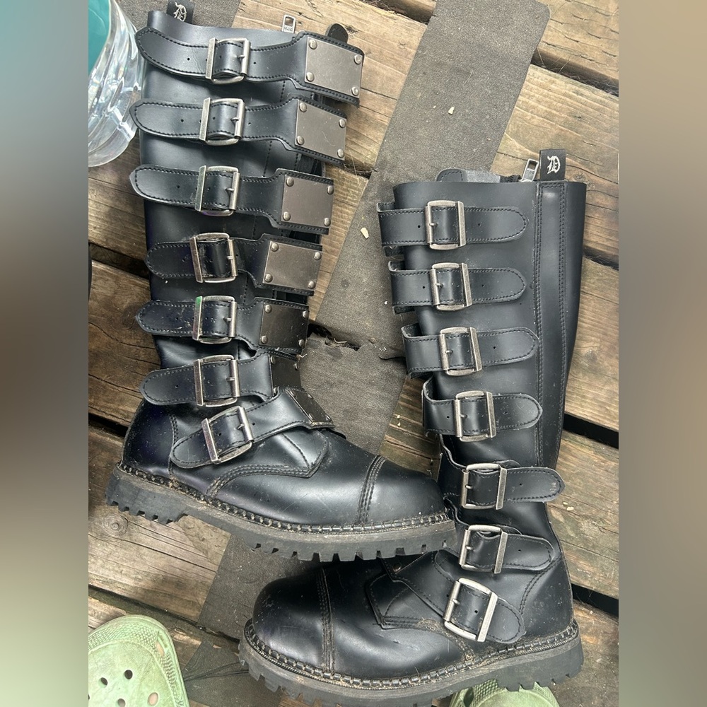 Demonia 10 moto x vegan leather zip punk boots riot-21mp - Picture 1 of 7